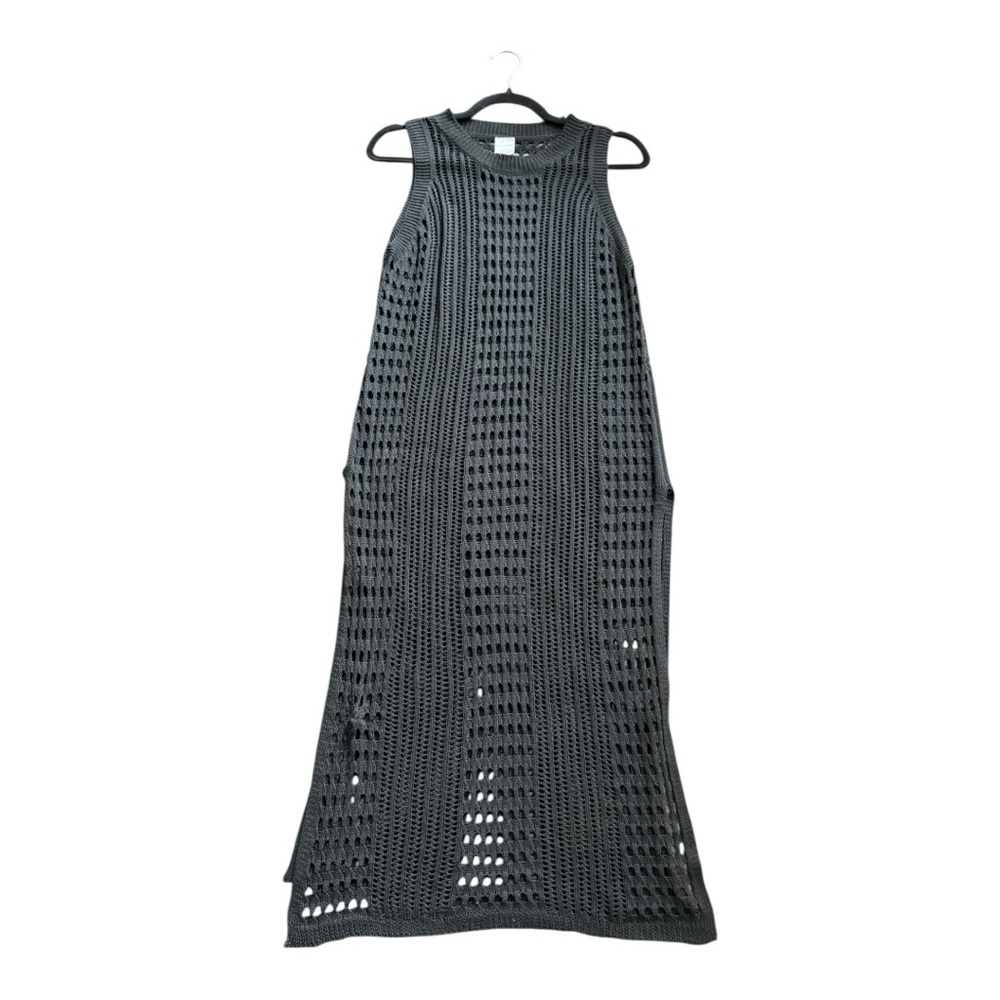 Waves to Coast Black Sleeveless Crochet Midi Maxi Dress Women’s Med Swim Coverup - Picture 8 of 12